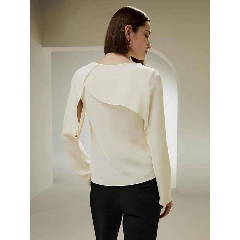 Lilysilk Blouse Womens 6 Ivory 100% Mulberry Silk Drape Ring Neck Top NWT - Picture 2 of 14
